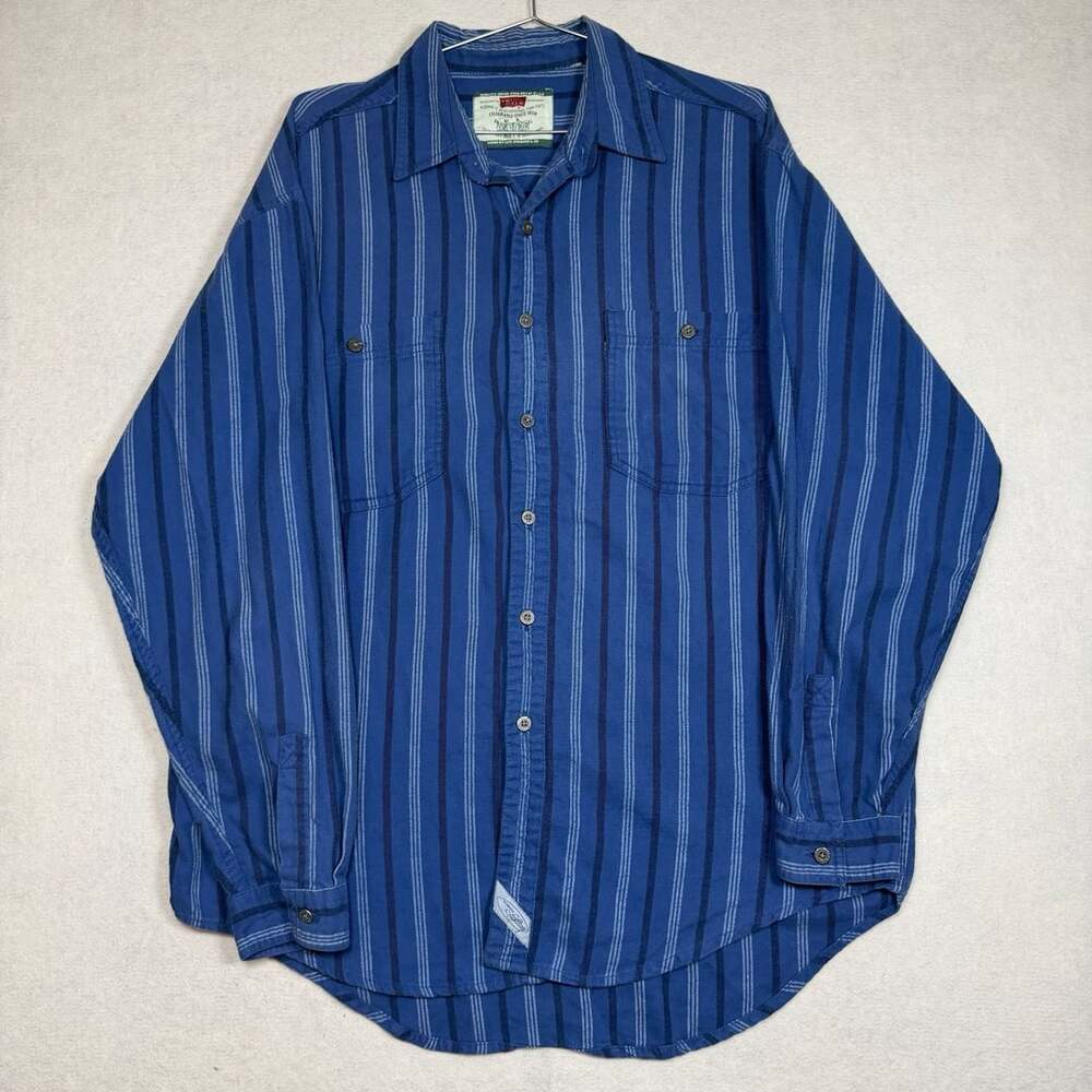 Levi's Striped Long Sleeve Button Down Shirt Blue Mens ~2XL